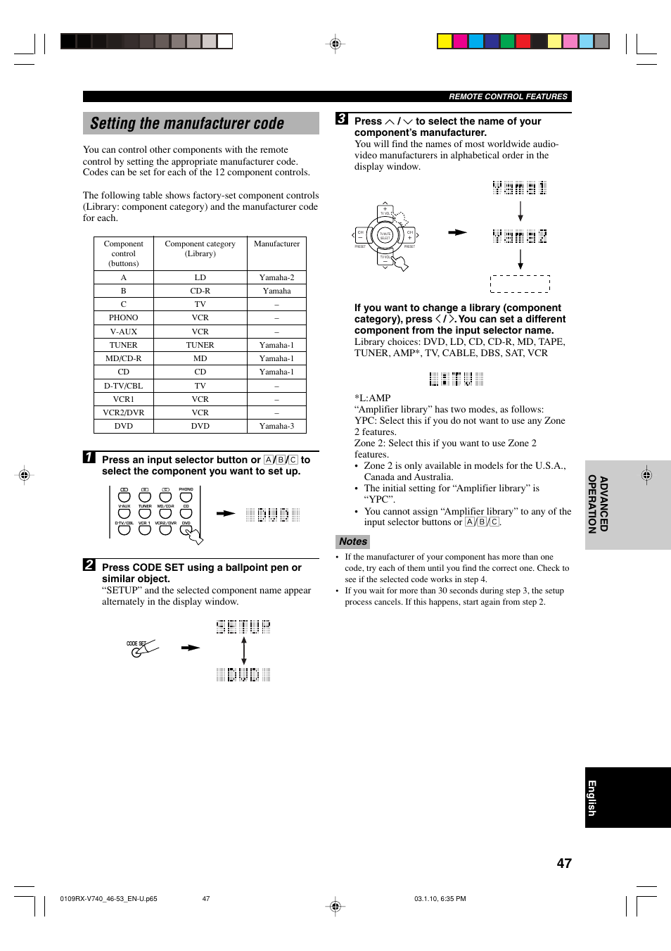 Setting the manufacturer code | Yamaha AV Receiver User Manual | Page 51 / 71