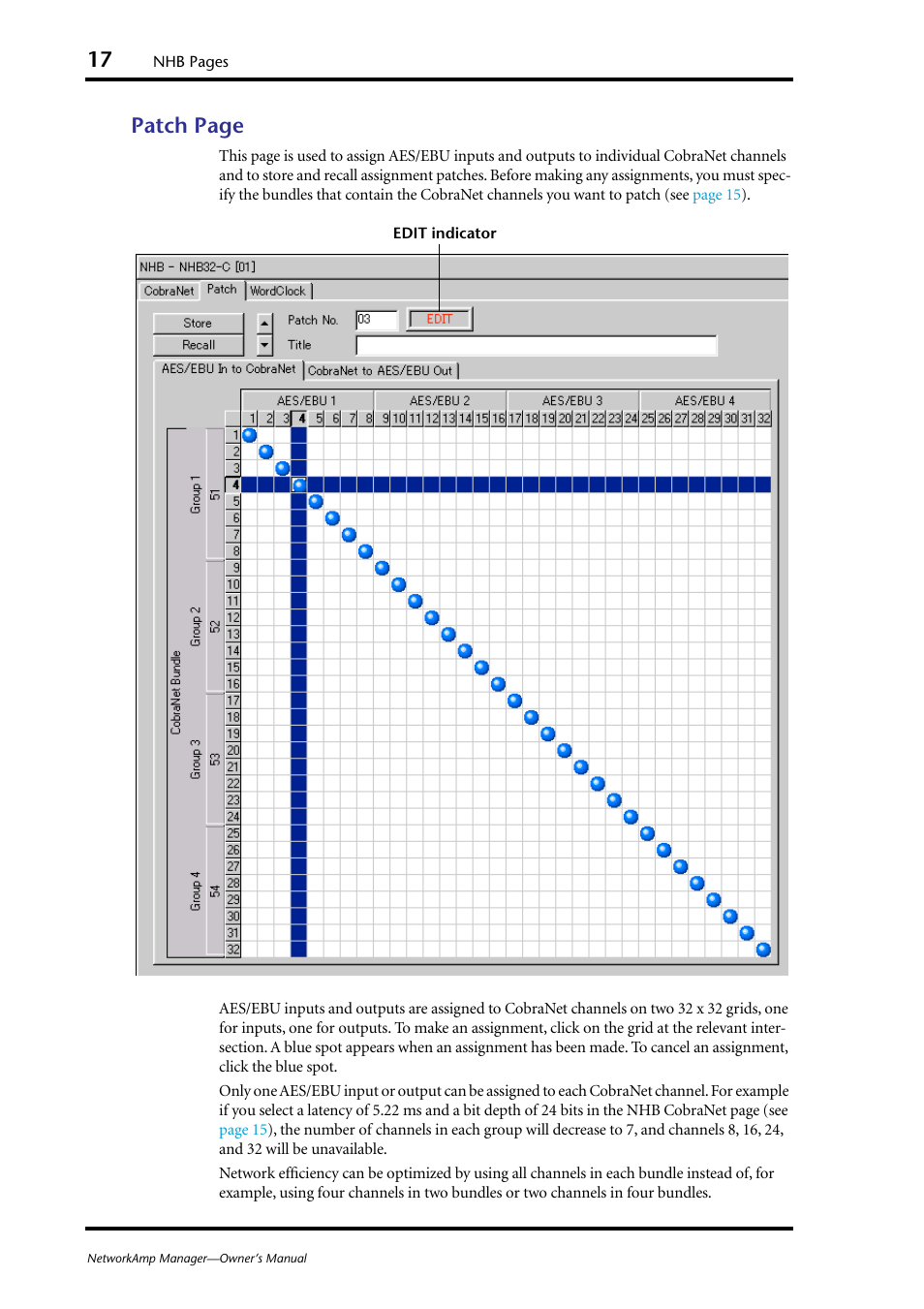 Patch page | Yamaha HUB User Manual | Page 17 / 43