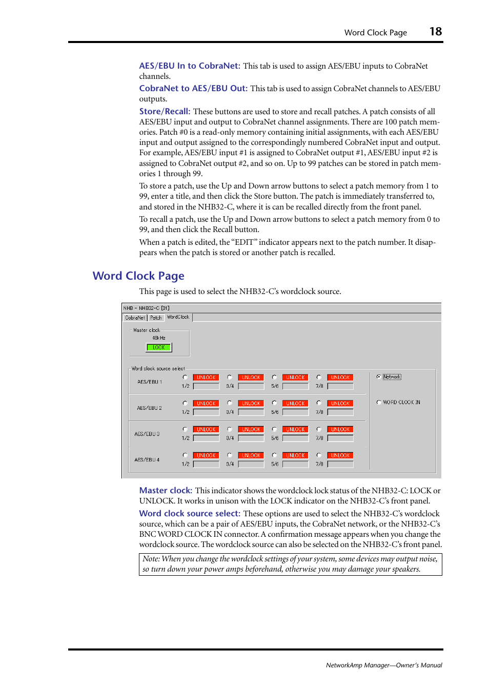 Word clock page | Yamaha HUB User Manual | Page 18 / 43