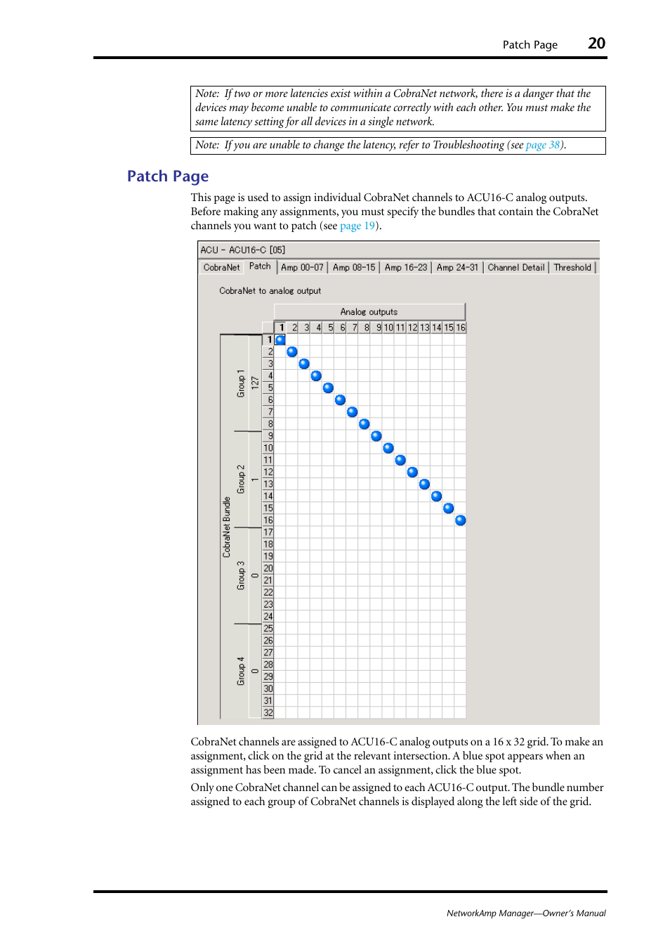 Patch page | Yamaha HUB User Manual | Page 20 / 43