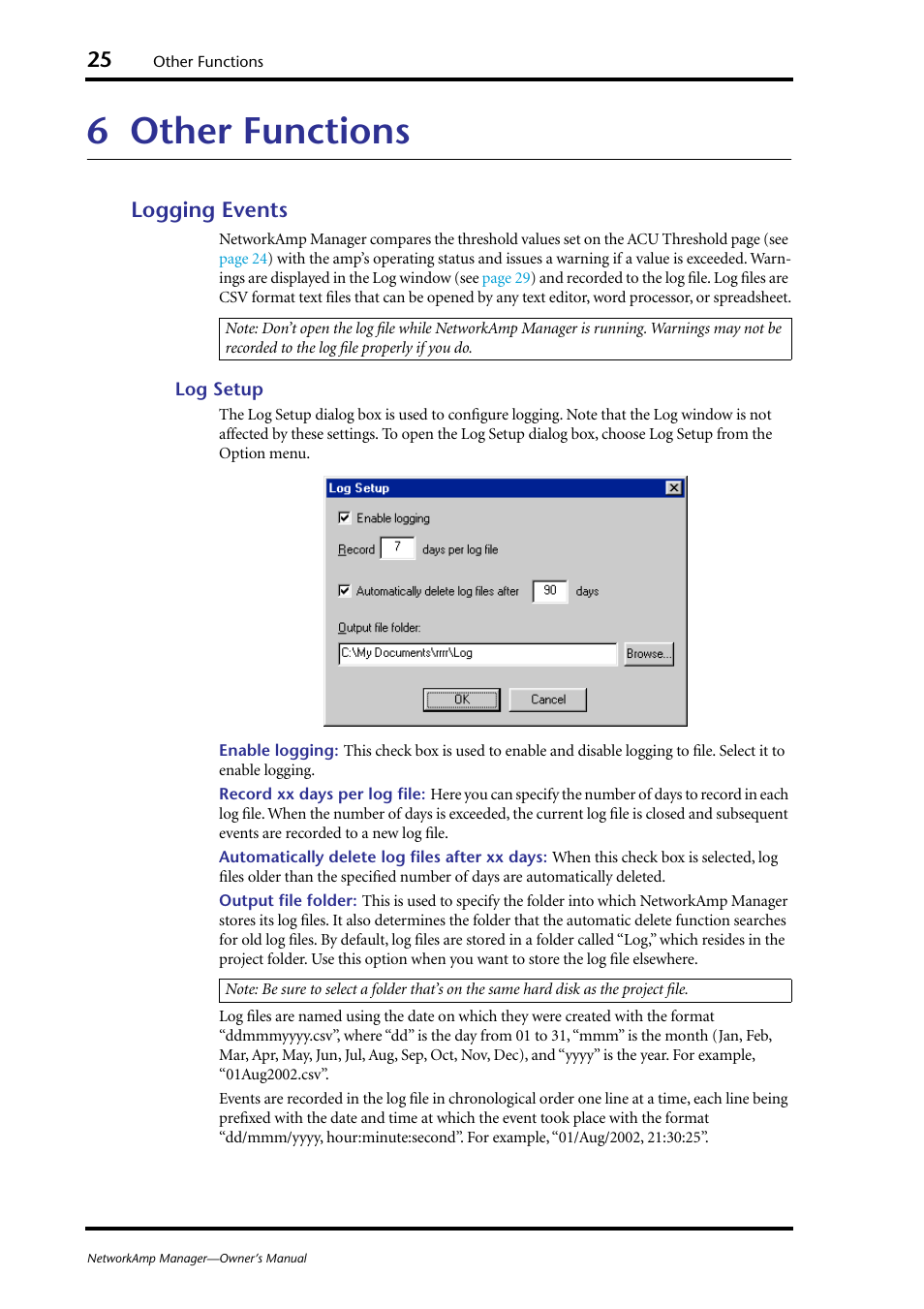 6 other functions, Logging events, Other functions | Yamaha HUB User Manual | Page 25 / 43