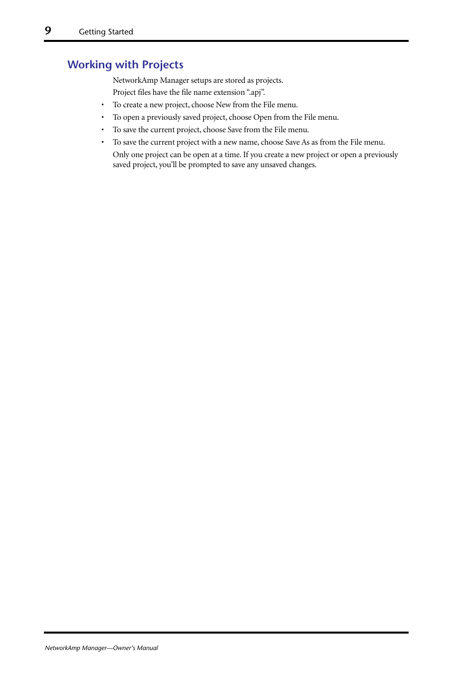 Working with projects | Yamaha HUB User Manual | Page 9 / 43