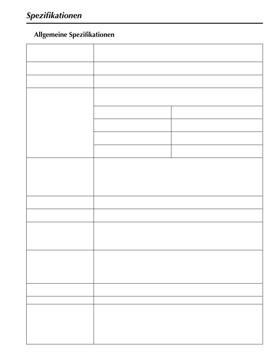 Spezifikationen, Allgemeine spezifikationen | Yamaha MX200-8 User Manual | Page 39 / 57