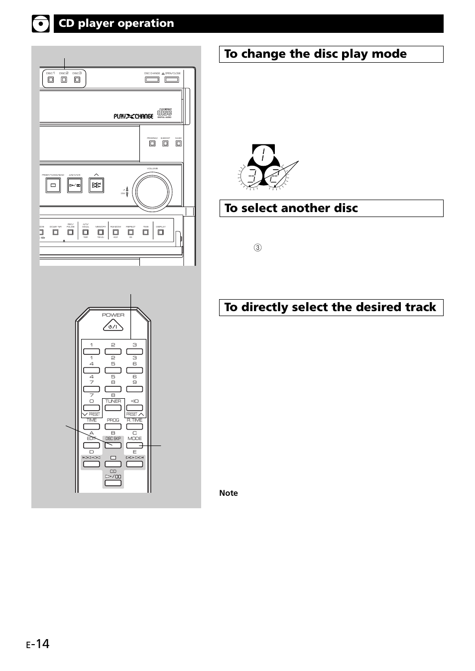 To change the disc play mode, To select another disc, To directly select the desired track | Cd player operation, Disc (1, 2, 3) mode disc skip numeric buttons | Yamaha GX707 User Manual | Page 24 / 52