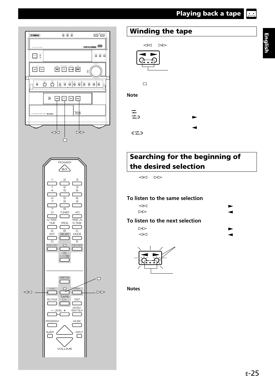 Winding the tape, Playing back a tape, English | Press or to wind the tape, Dolby b nr, Stop) | Yamaha GX707 User Manual | Page 35 / 52