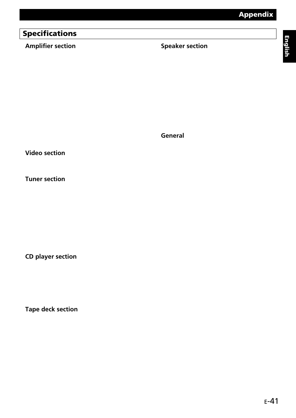 Specifications, Appendix, General | Yamaha GX707 User Manual | Page 51 / 52