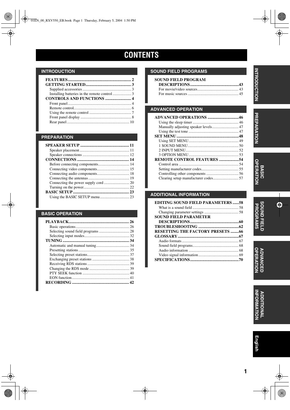 Yamaha RX-V550 User Manual | Page 3 / 78
