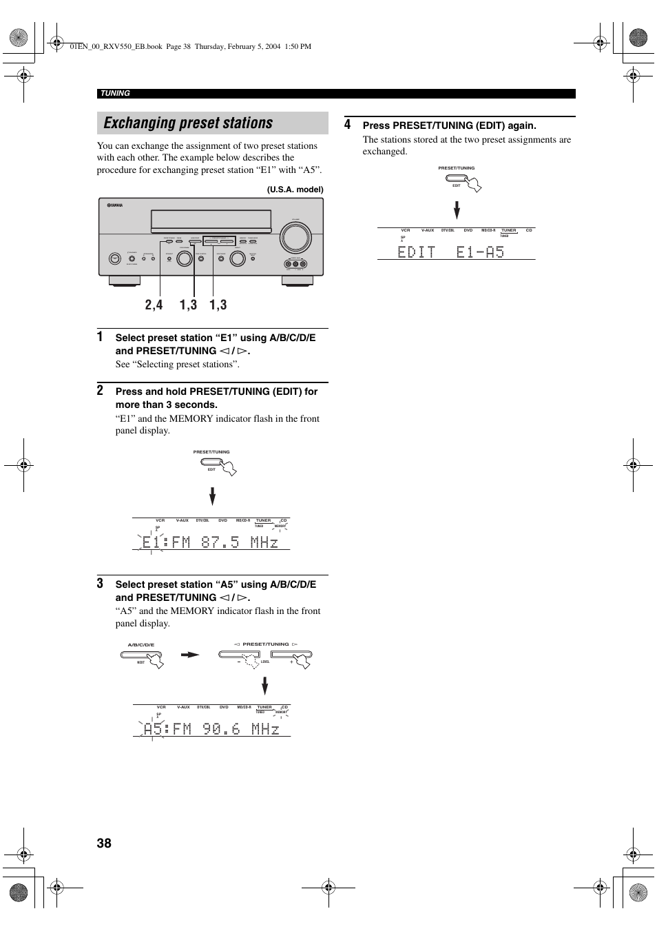 Exchanging preset stations | Yamaha RX-V550 User Manual | Page 40 / 78