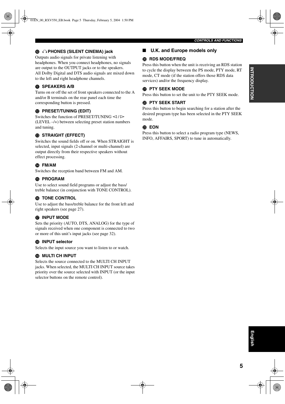 Yamaha RX-V550 User Manual | Page 7 / 78