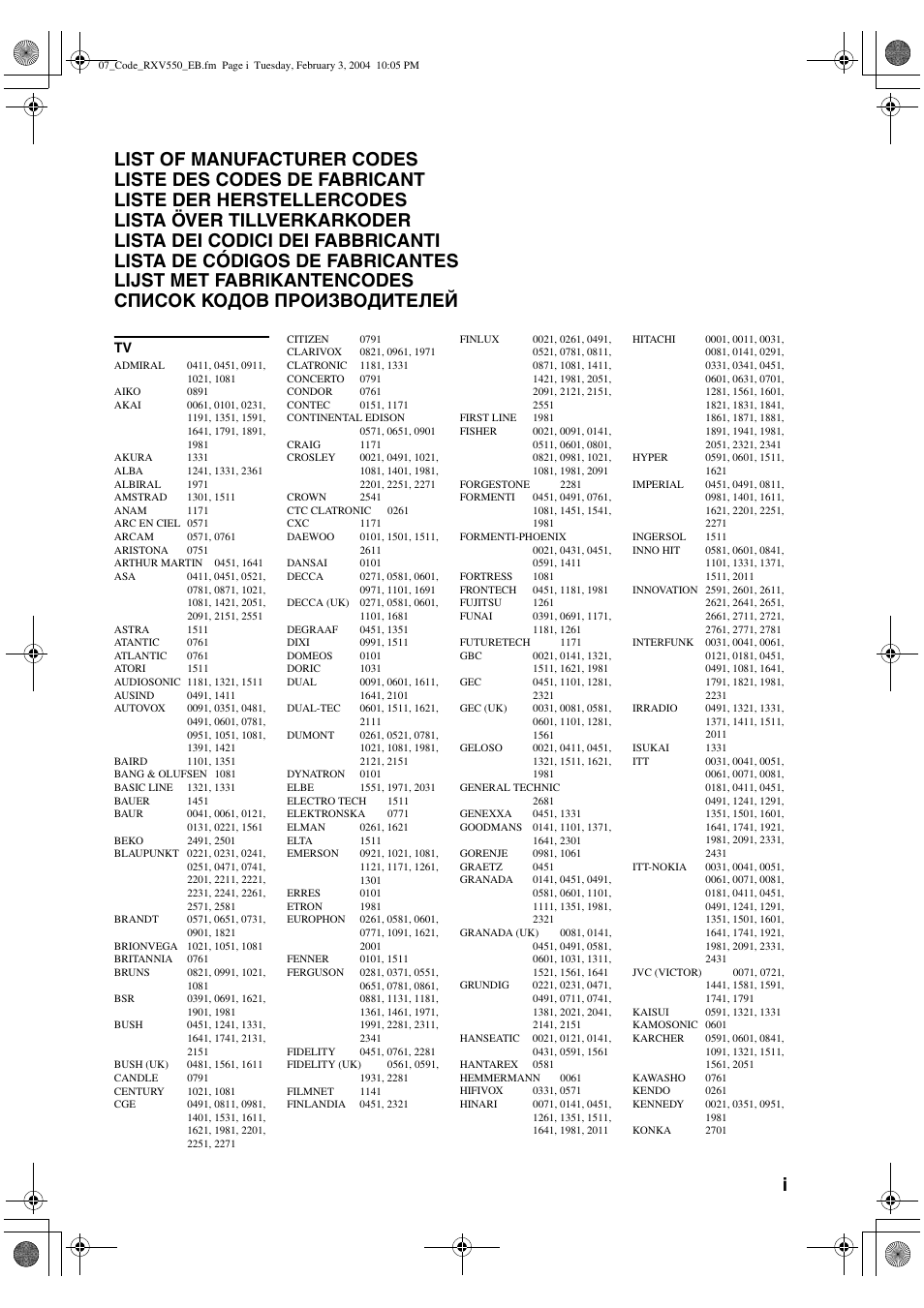 Yamaha RX-V550 User Manual | Page 73 / 78