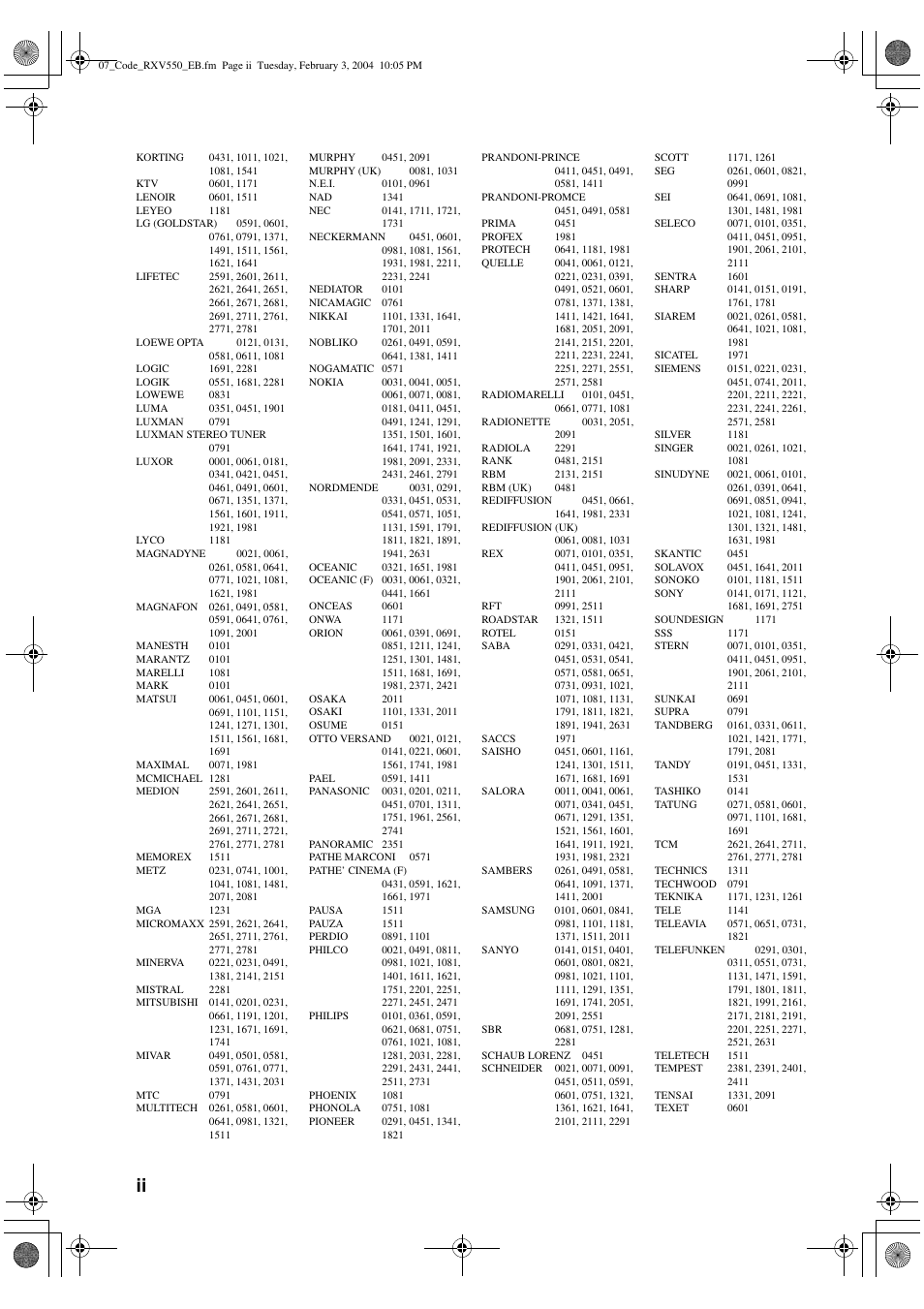 Yamaha RX-V550 User Manual | Page 74 / 78