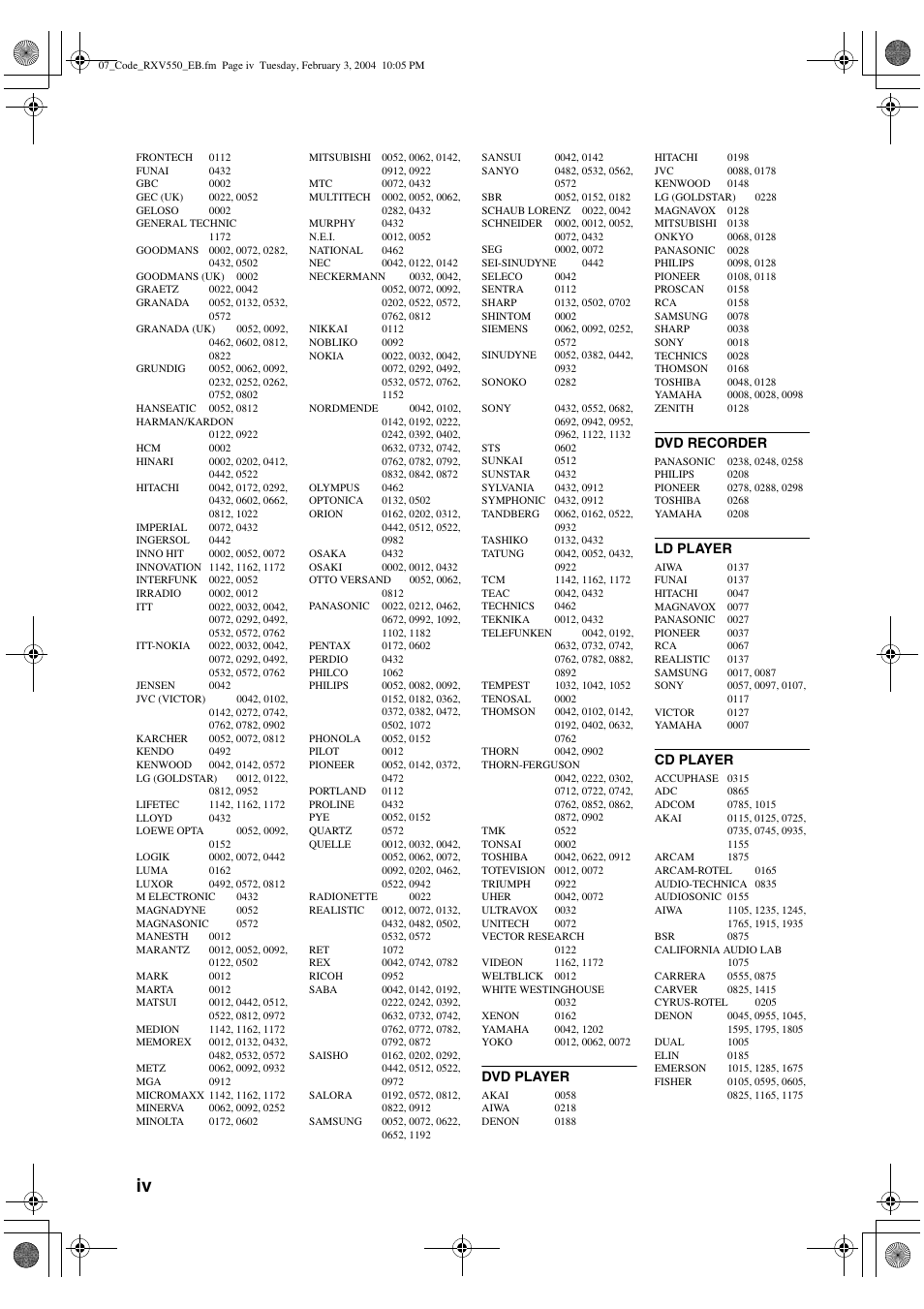 Yamaha RX-V550 User Manual | Page 76 / 78