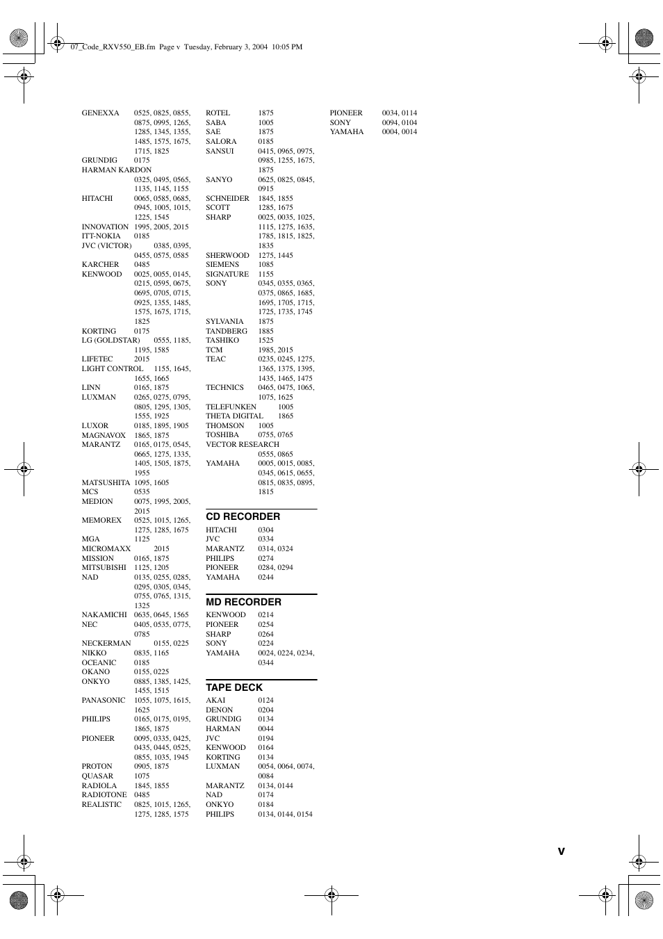 Yamaha RX-V550 User Manual | Page 77 / 78