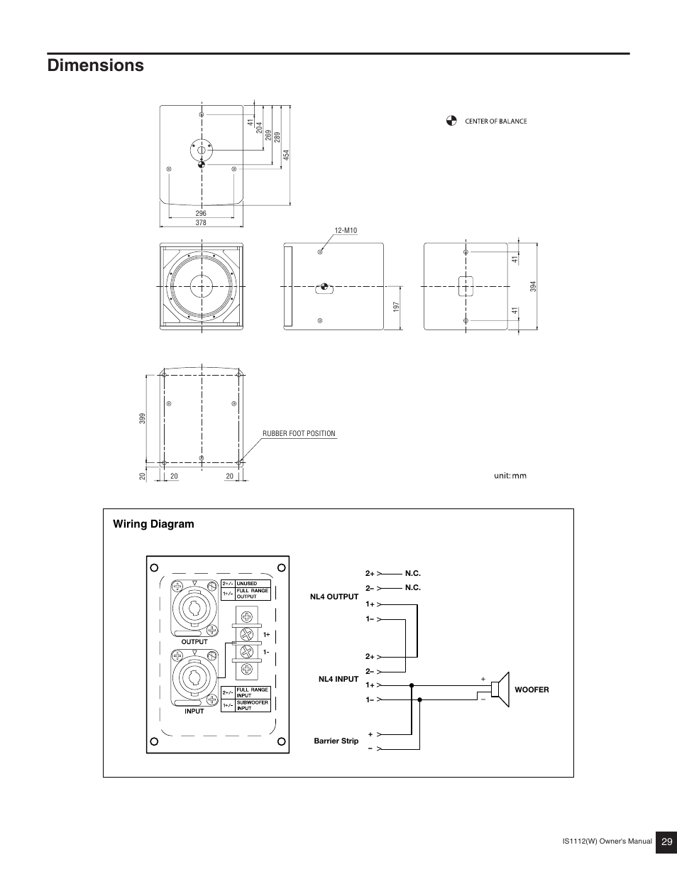 Dimensions, Wiring diagram | Yamaha IS1112(W) User Manual | Page 7 / 10