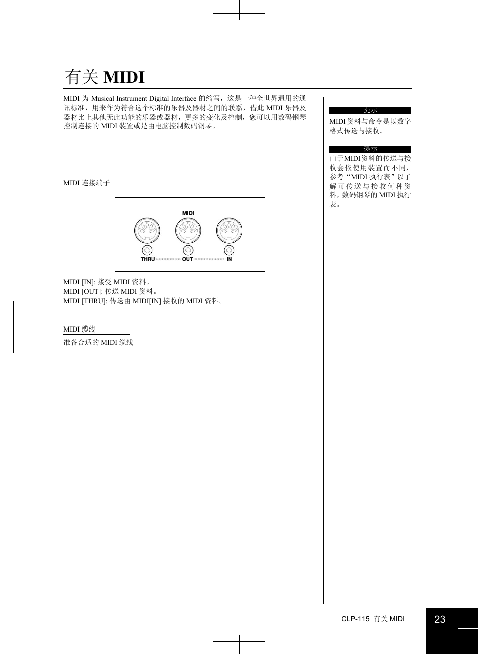 有关 midi | Yamaha CLAVINOVA CLP-115 User Manual | Page 23 / 35