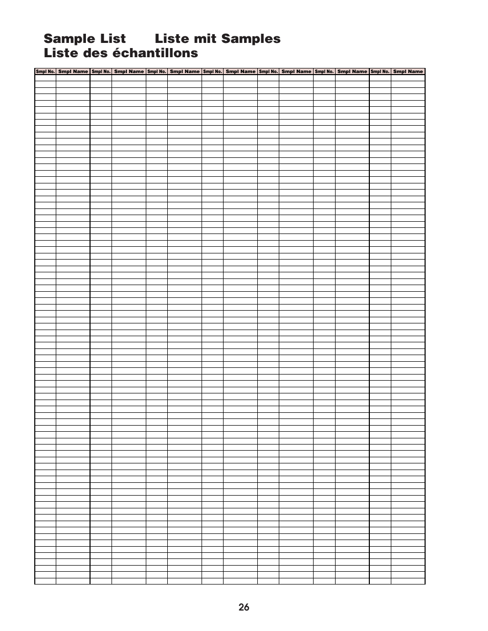 Sample list | Yamaha EX5  EN User Manual | Page 26 / 56