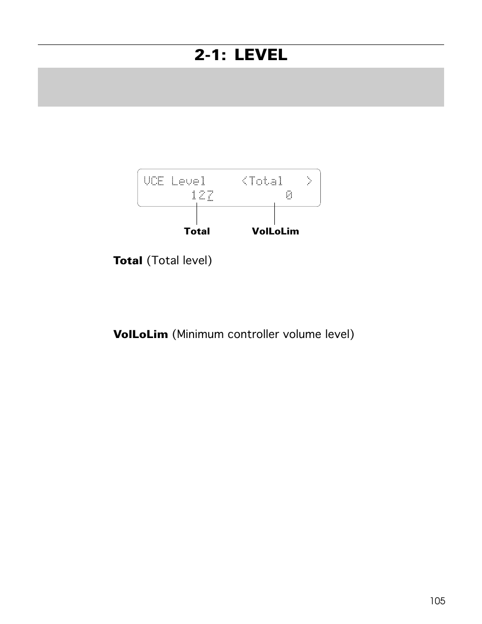 1: level, Vce level <total > 12 7 0 | Yamaha TG500 User Manual | Page 117 / 334