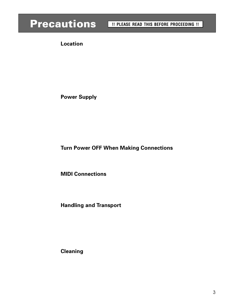 Precautions | Yamaha TG500 User Manual | Page 15 / 334