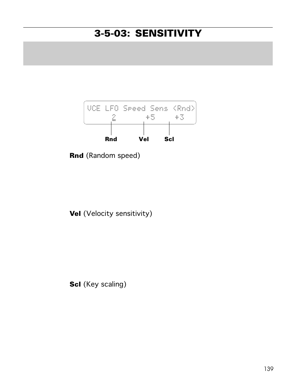 5-03: sensitivity, Vce lfo speed sens <rnd> 2 +5 +3 | Yamaha TG500 User Manual | Page 151 / 334