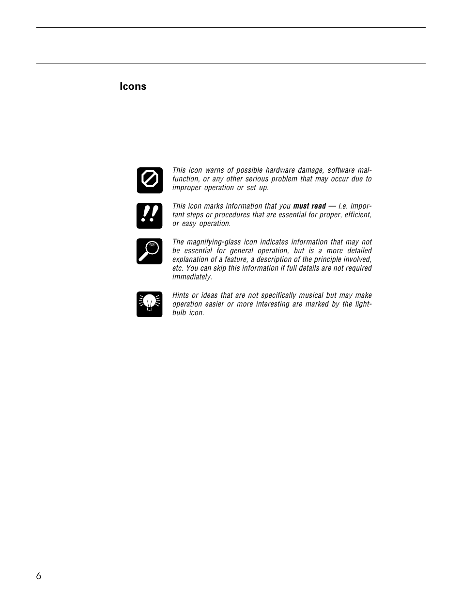 Icons | Yamaha TG500 User Manual | Page 18 / 334