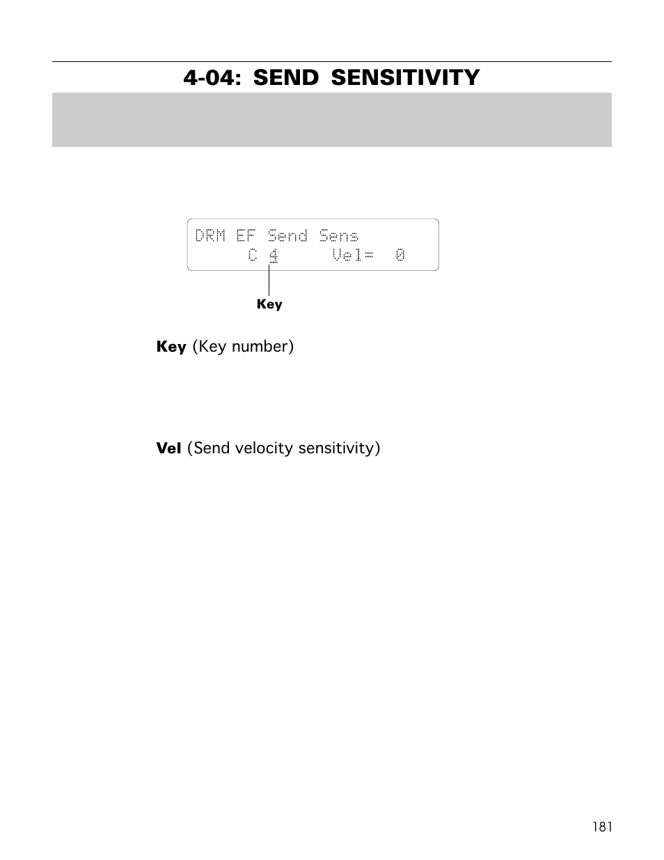 04: send sensitivity, Drm ef send sens c 4 vel= 0 | Yamaha TG500 User Manual | Page 193 / 334