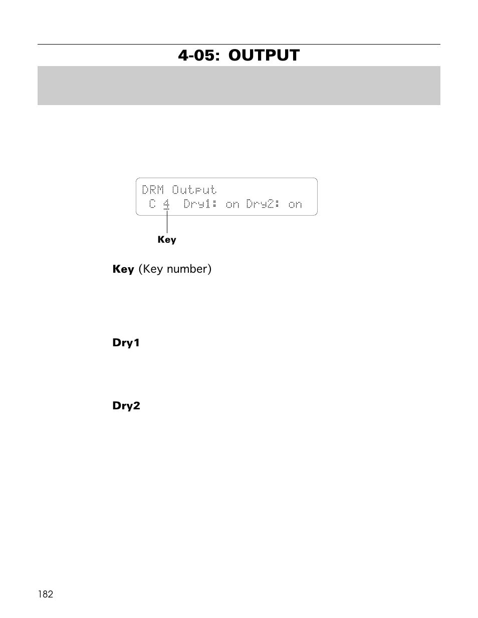 05: output, Drm output c 4 dry1: on dry2: on | Yamaha TG500 User Manual | Page 194 / 334