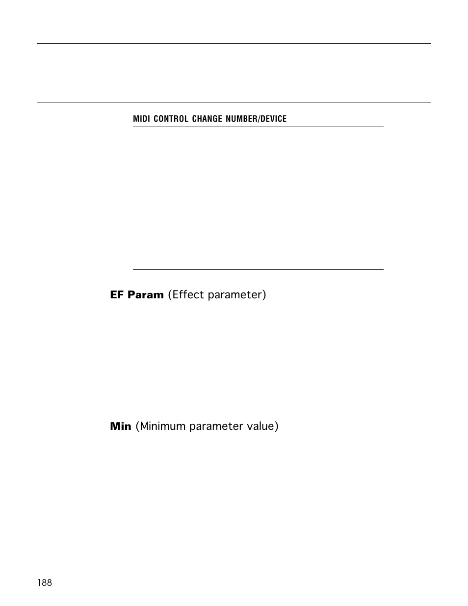 Ef param (effect parameter), Min (minimum parameter value) | Yamaha TG500 User Manual | Page 200 / 334