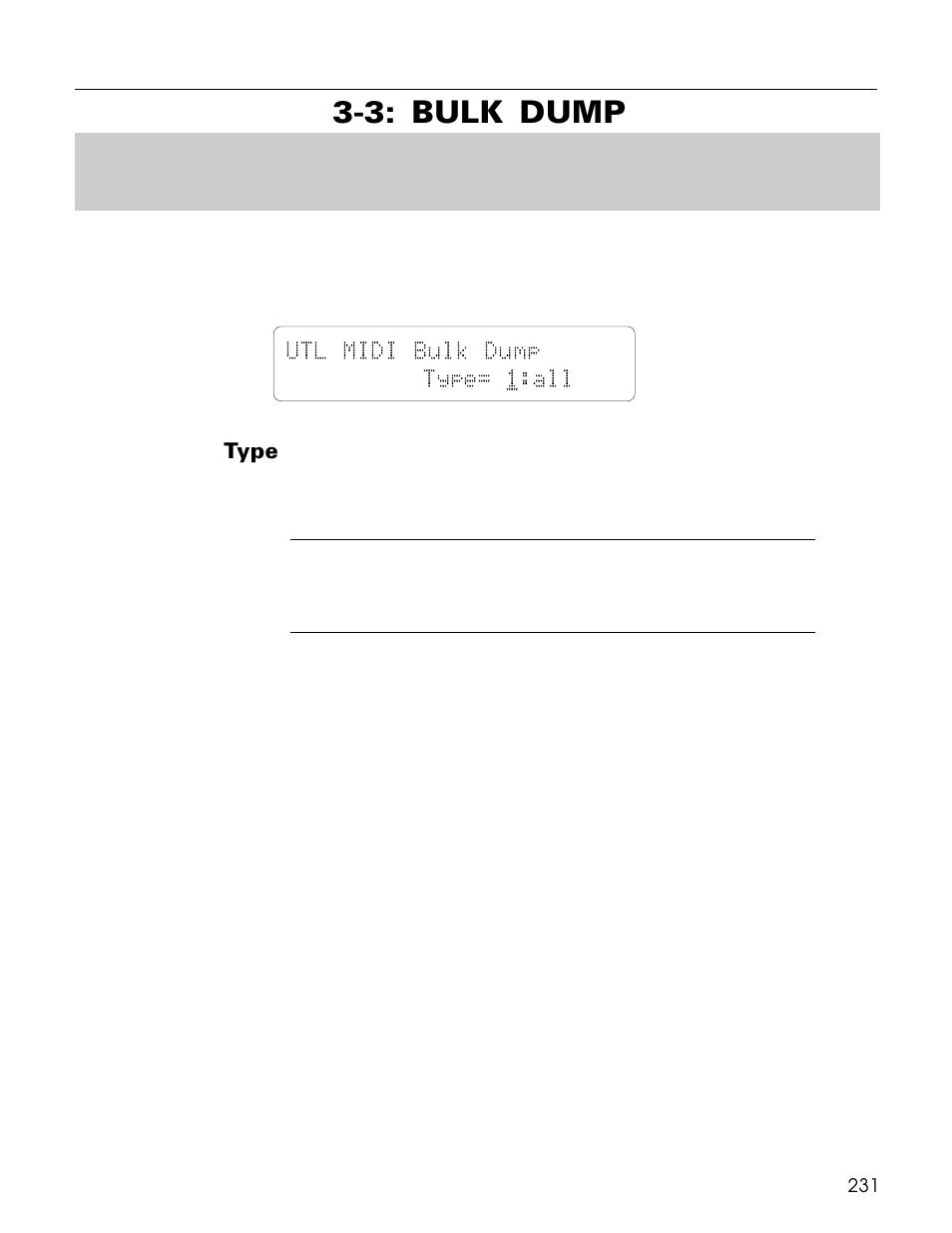 3: bulk dump, Utl midi bulk dump type= 1:all | Yamaha TG500 User Manual | Page 243 / 334