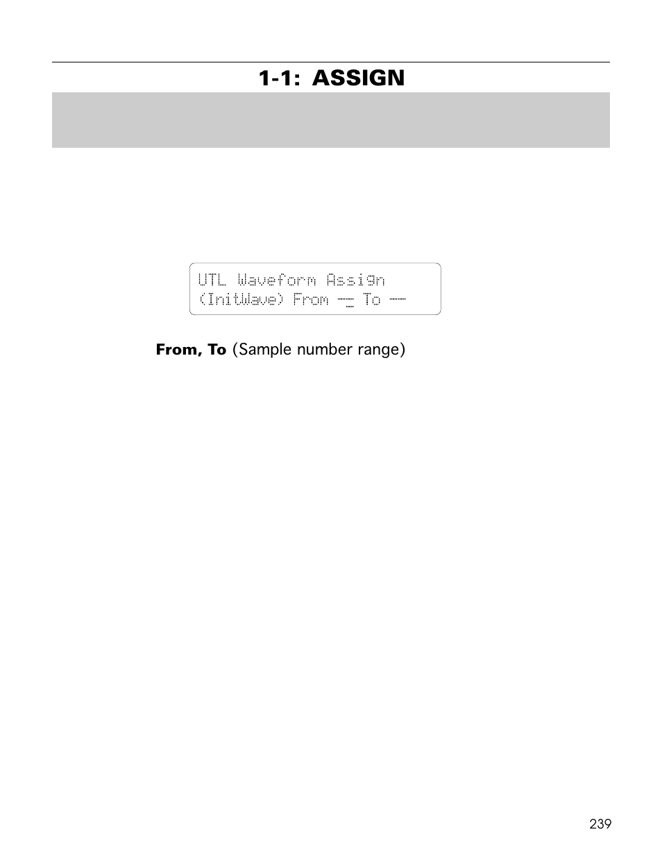 1: assign, Utl waveform assign (initwave) from - - to | Yamaha TG500 User Manual | Page 251 / 334