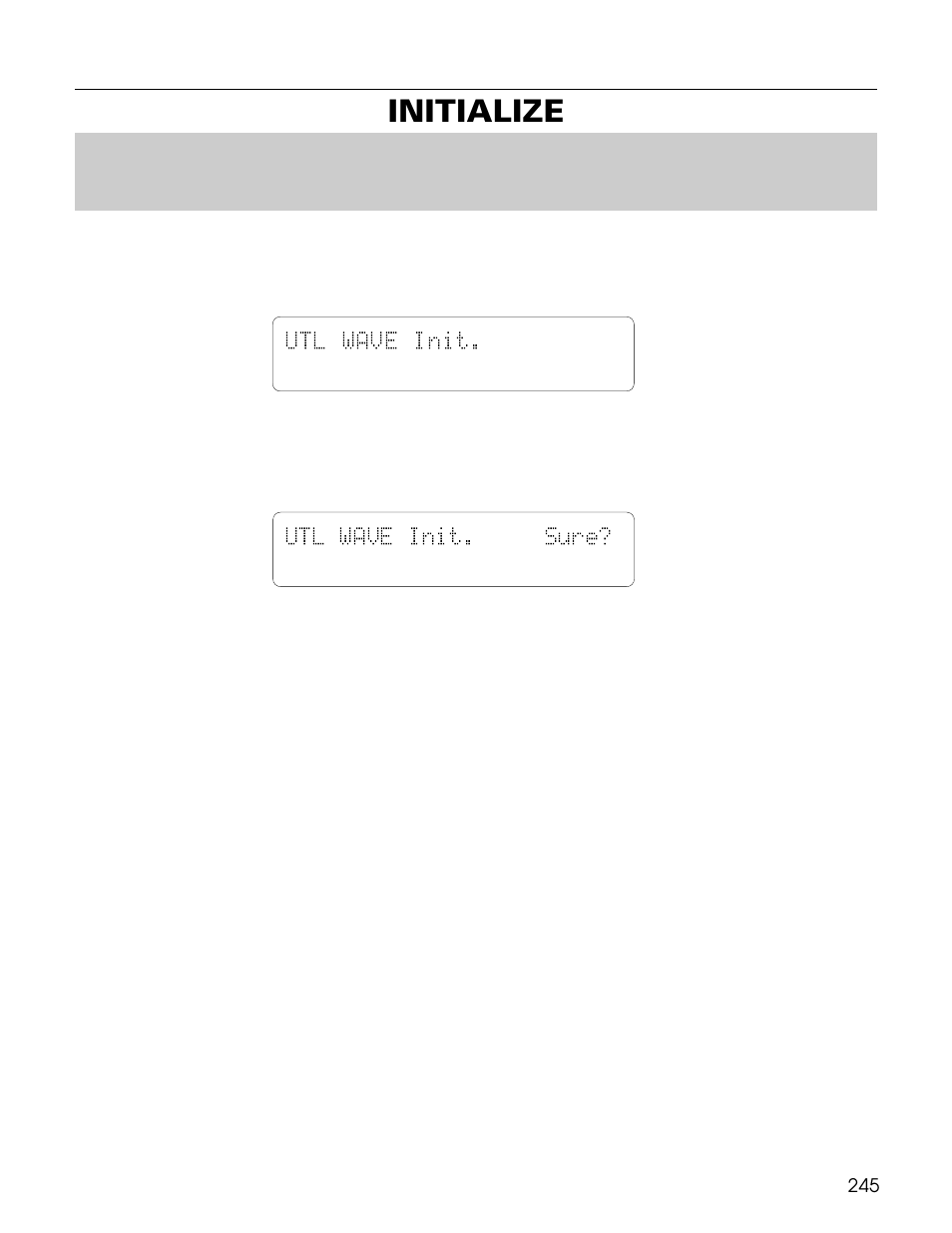 Initialize, Utl wave init. utl wave init. sure | Yamaha TG500 User Manual | Page 257 / 334