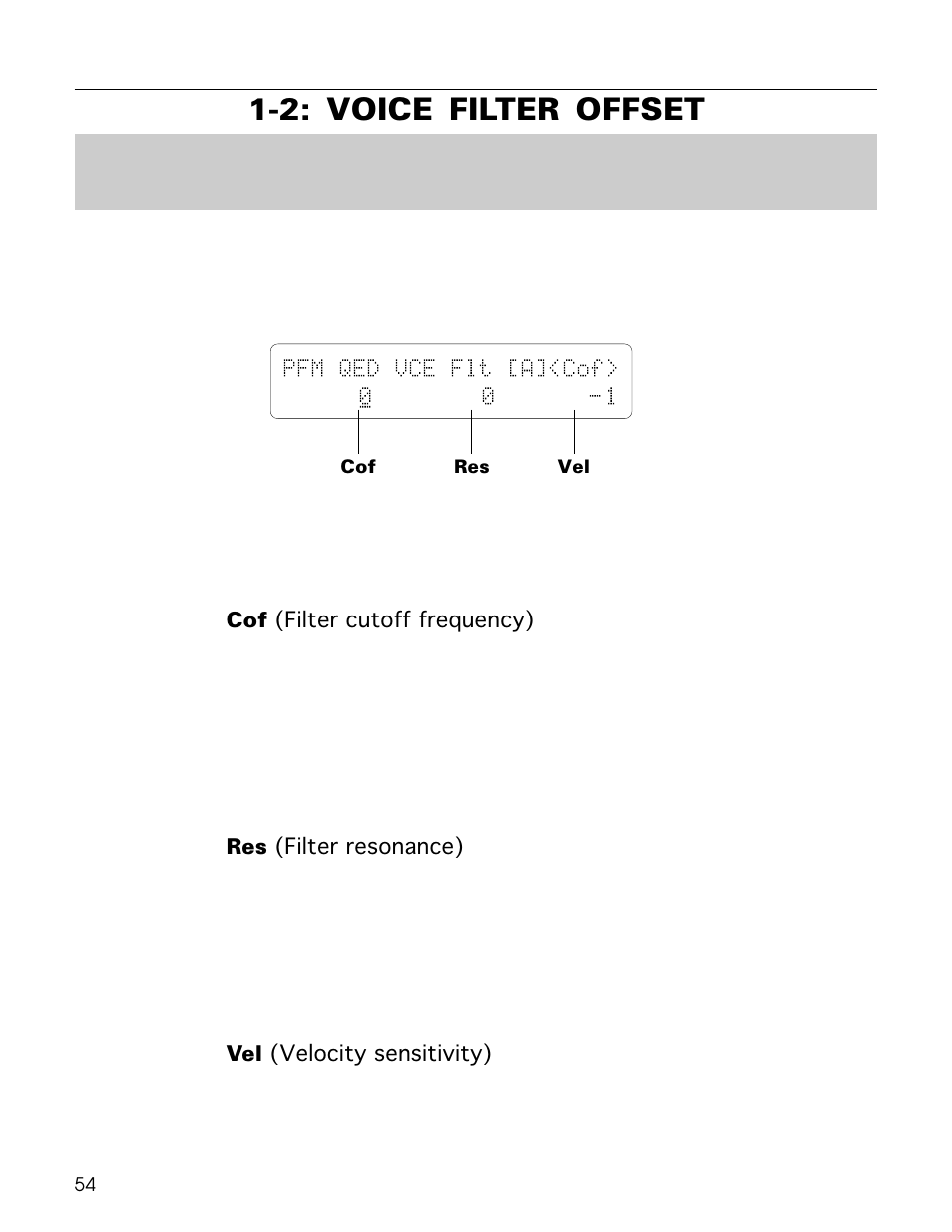 2: voice filter offset, Pfm qed vce flt [a]<cof> 0 0 -1 | Yamaha TG500 User Manual | Page 66 / 334