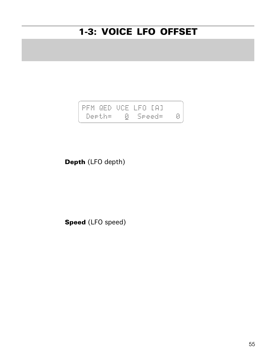 3: voice lfo offset, Pfm qed vce lfo [a] ~ depth= 0 speed= 0 | Yamaha TG500 User Manual | Page 67 / 334