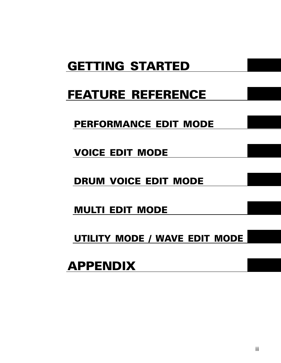 Appendix, Getting started feature reference | Yamaha TG500 User Manual | Page 7 / 334