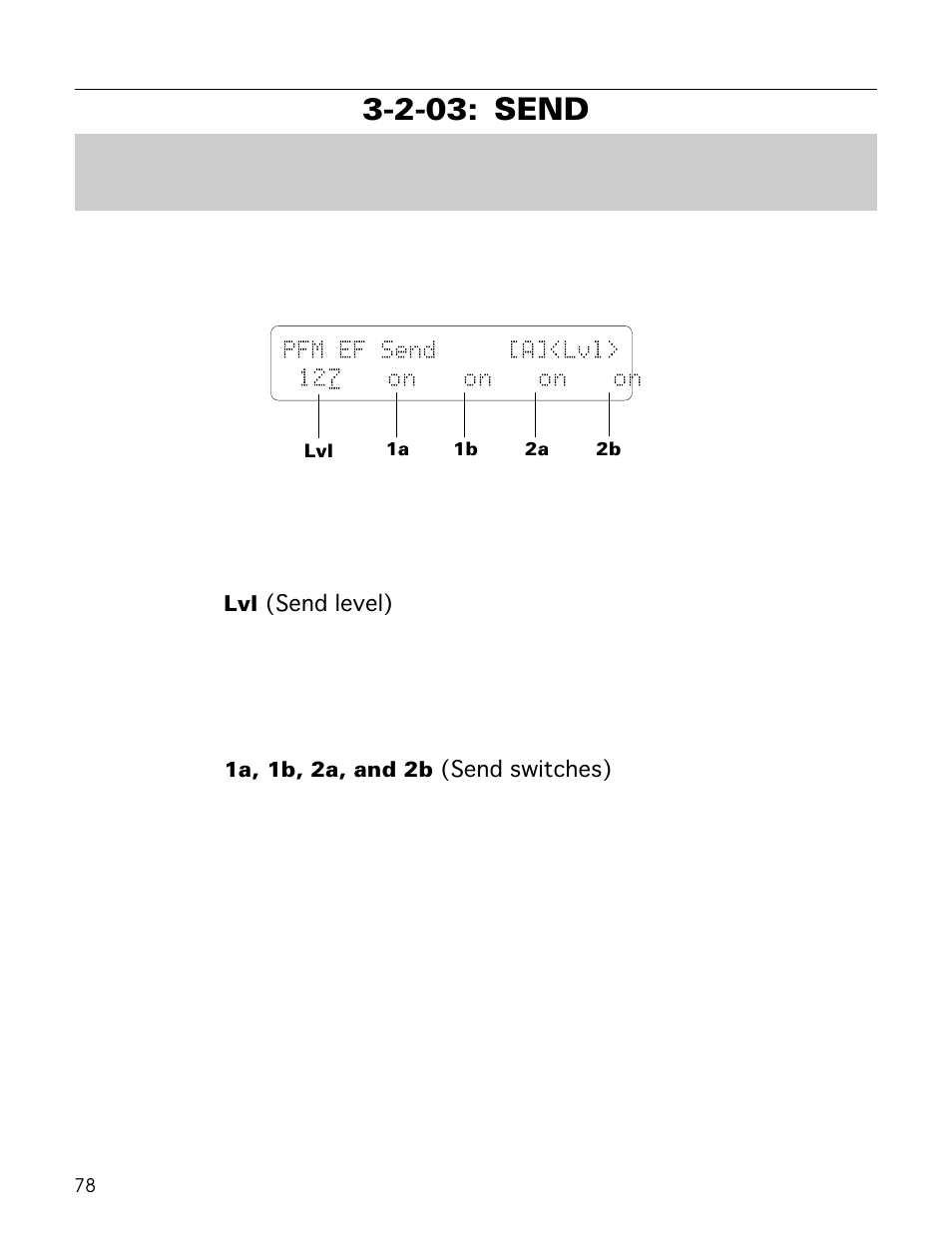 2-03: send, Pfm ef send [a]<lvl> 12 7 on on on on | Yamaha TG500 User Manual | Page 90 / 334