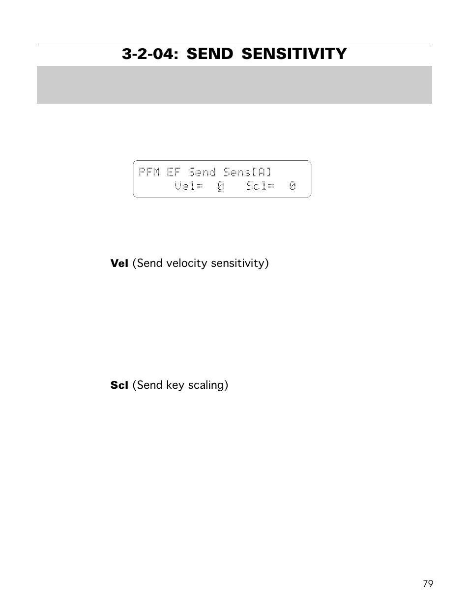 2-04: send sensitivity, Pfm ef send sens[a] vel= 0 scl= 0 | Yamaha TG500 User Manual | Page 91 / 334