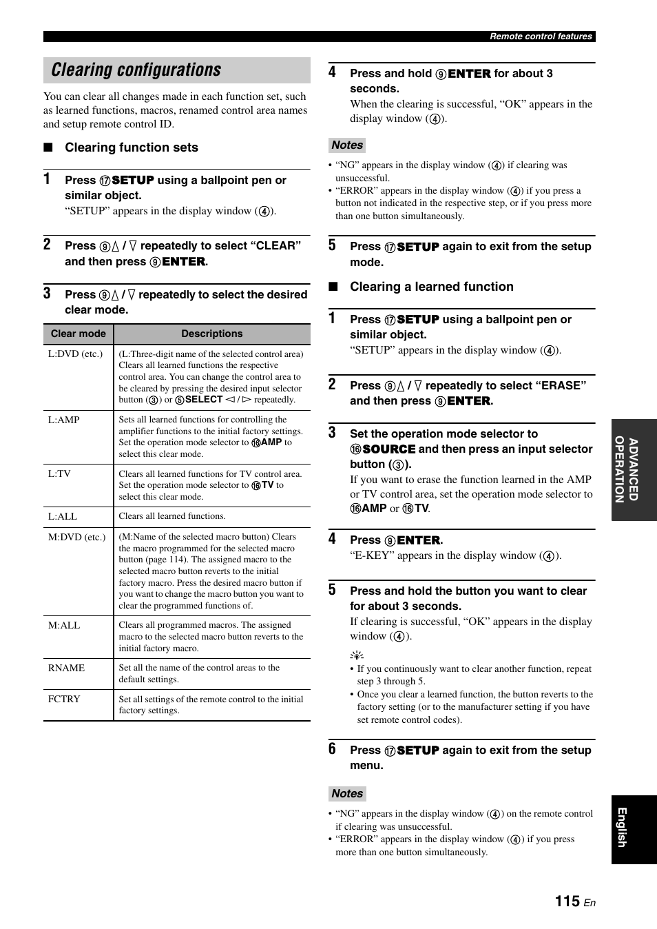 Clearing configurations | Yamaha RX-V3900 User Manual | Page 119 / 169