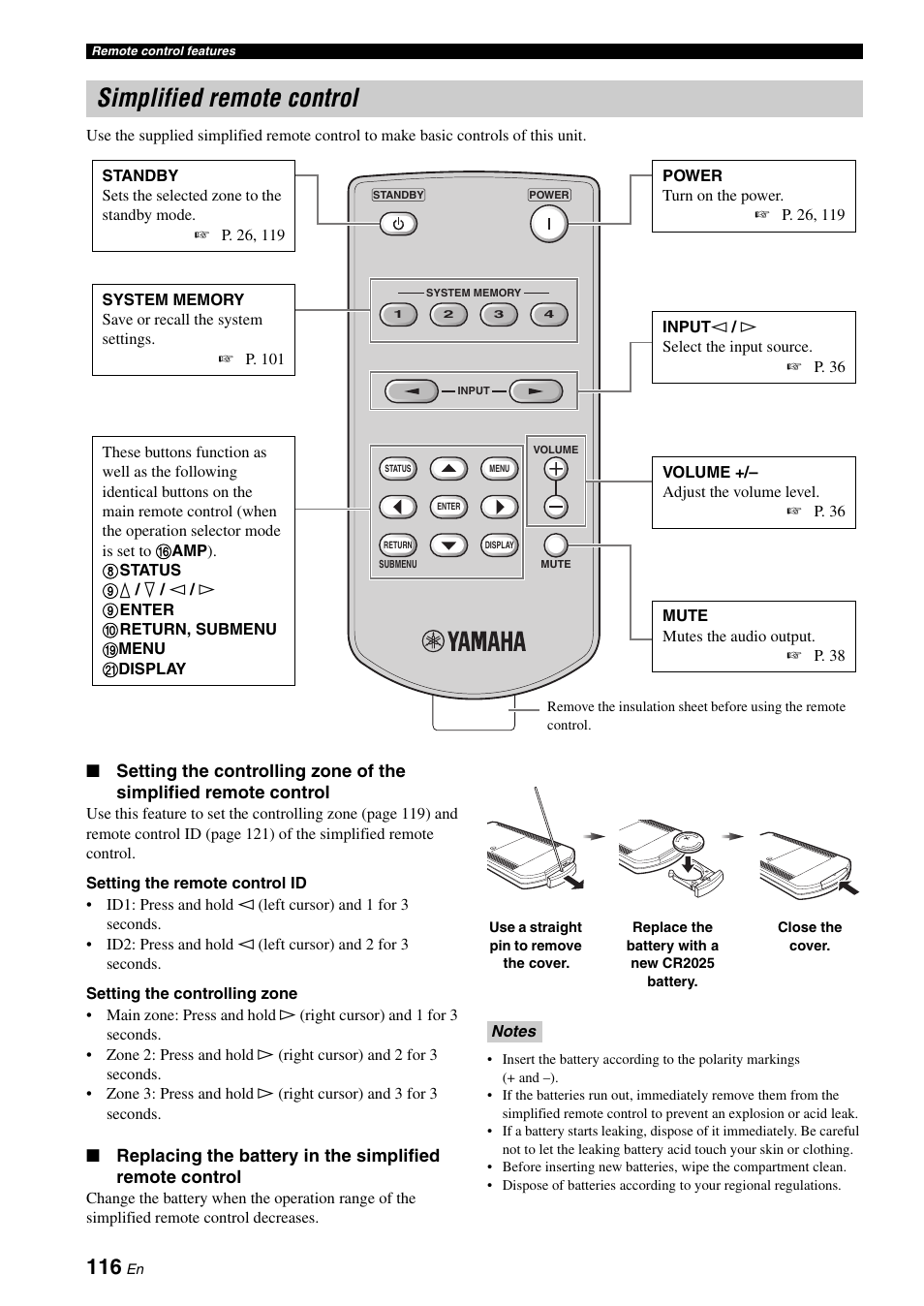 Simplified remote control | Yamaha RX-V3900 User Manual | Page 120 / 169