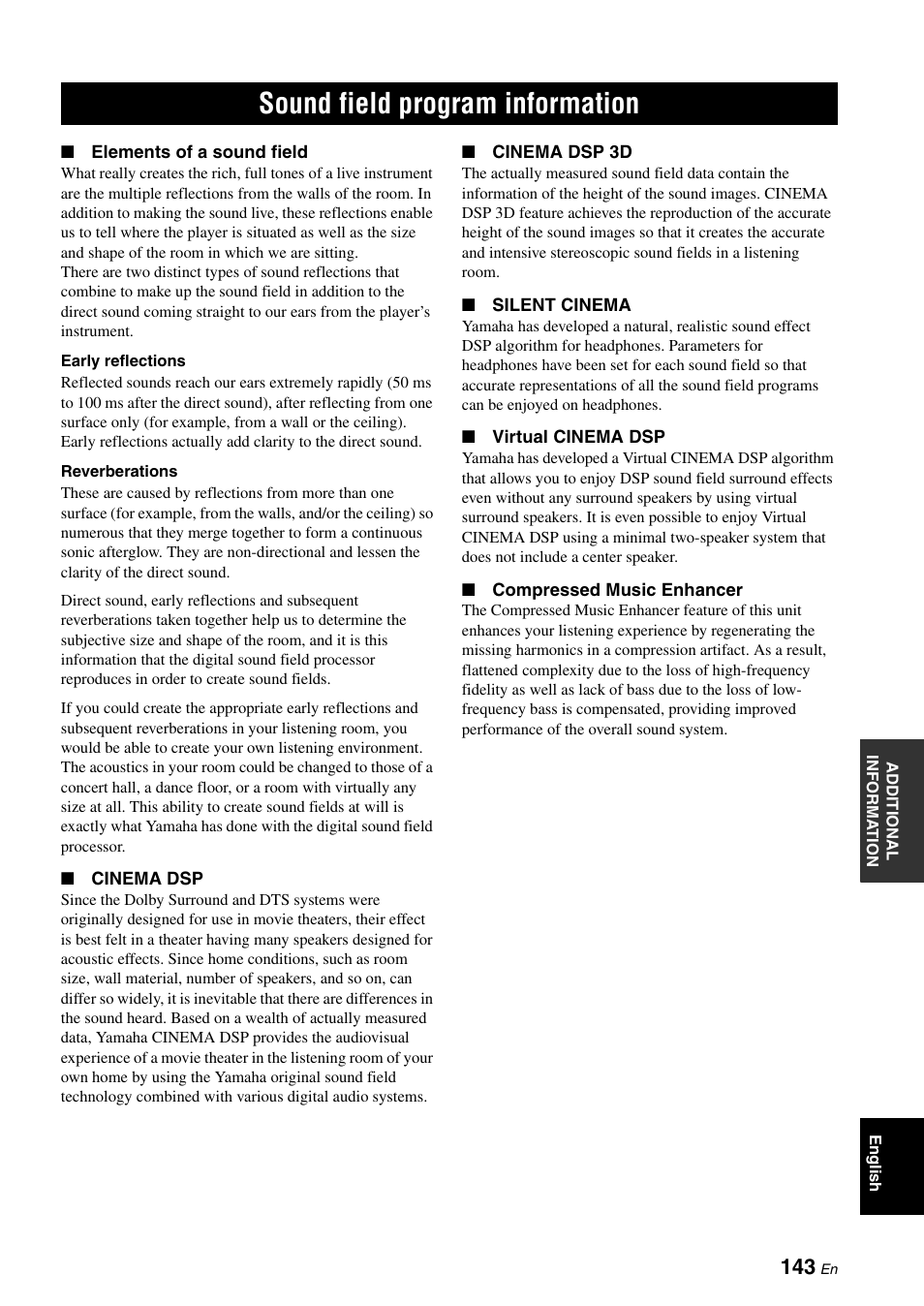 Sound field program information | Yamaha RX-V3900 User Manual | Page 147 / 169