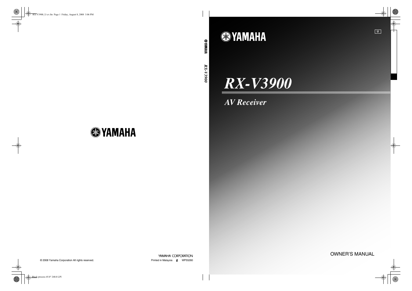 Rx-v3900, Av receiver | Yamaha RX-V3900 User Manual | Page 167 / 169