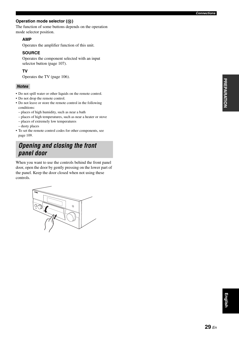Opening and closing the front panel door | Yamaha RX-V3900 User Manual | Page 33 / 169