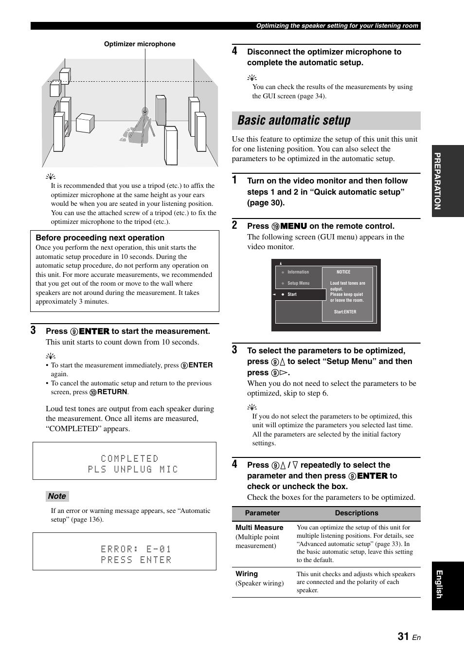 Basic automatic setup | Yamaha RX-V3900 User Manual | Page 35 / 169