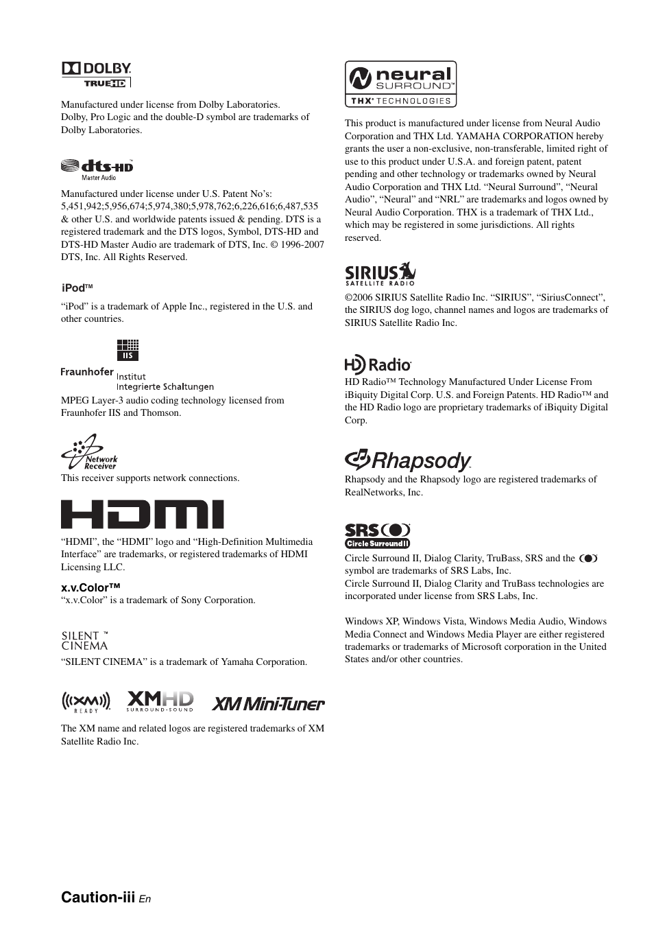 Caution-iii | Yamaha RX-V3900 User Manual | Page 4 / 169