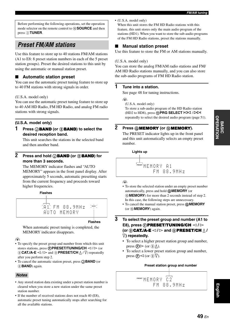 Preset fm/am stations | Yamaha RX-V3900 User Manual | Page 53 / 169