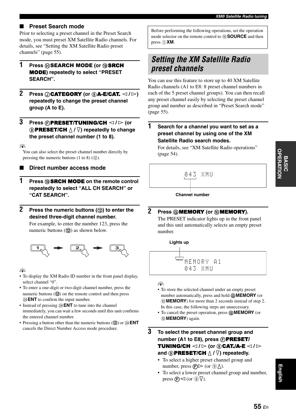 Setting the xm satellite radio preset channels | Yamaha RX-V3900 User Manual | Page 59 / 169