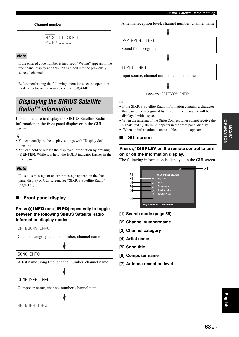 Displaying the sirius satellite radio™ information, Displaying the sirius satellite radio, Information | Yamaha RX-V3900 User Manual | Page 67 / 169