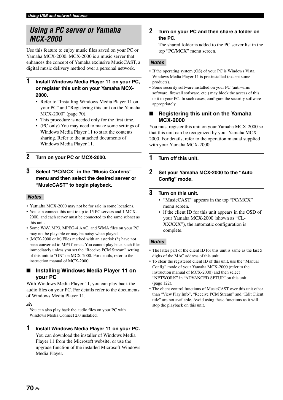 Using a pc server or yamaha mcx-2000, Using a pc server or yamaha, Mcx-2000 | Yamaha RX-V3900 User Manual | Page 74 / 169