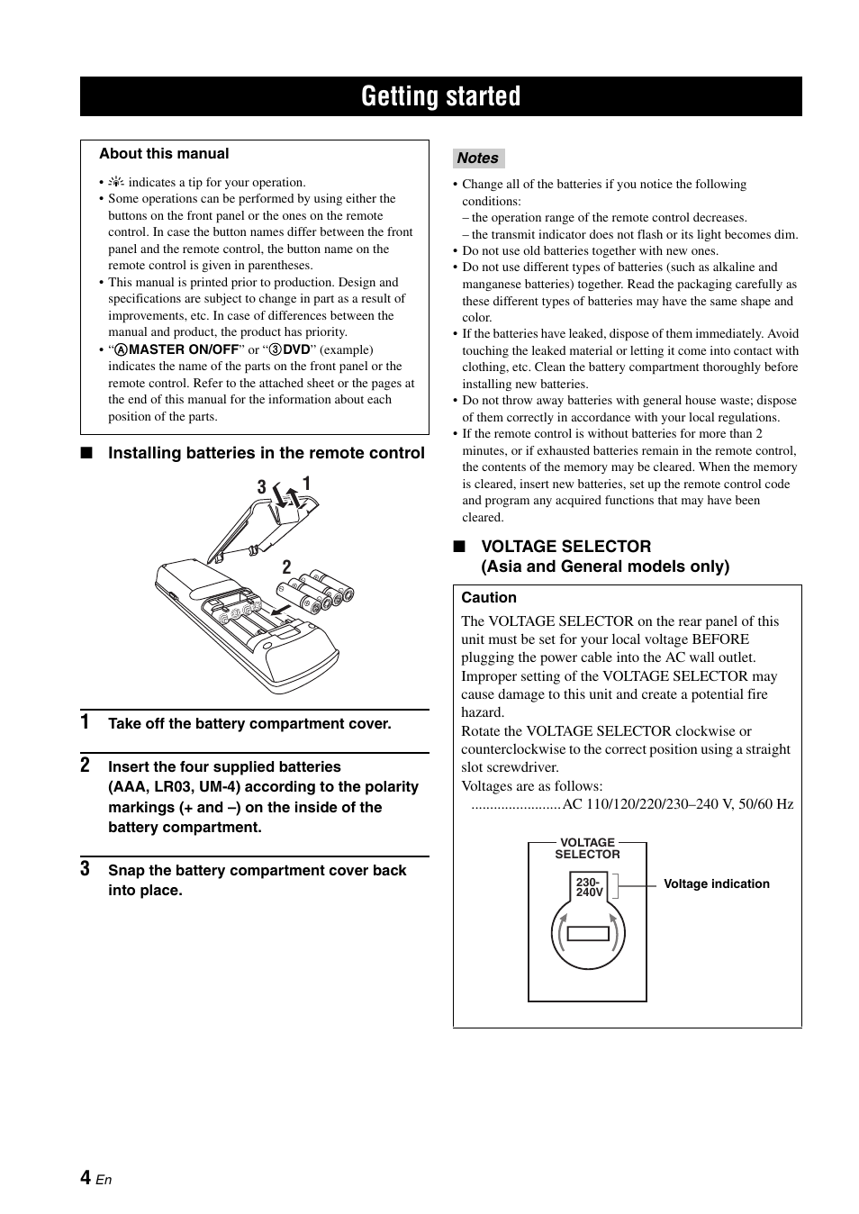 Getting started | Yamaha RX-V3900 User Manual | Page 8 / 169