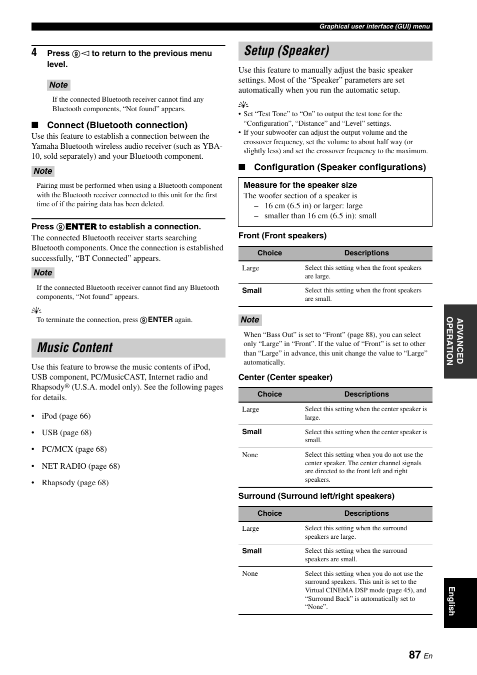 Music content setup (speaker) | Yamaha RX-V3900 User Manual | Page 91 / 169