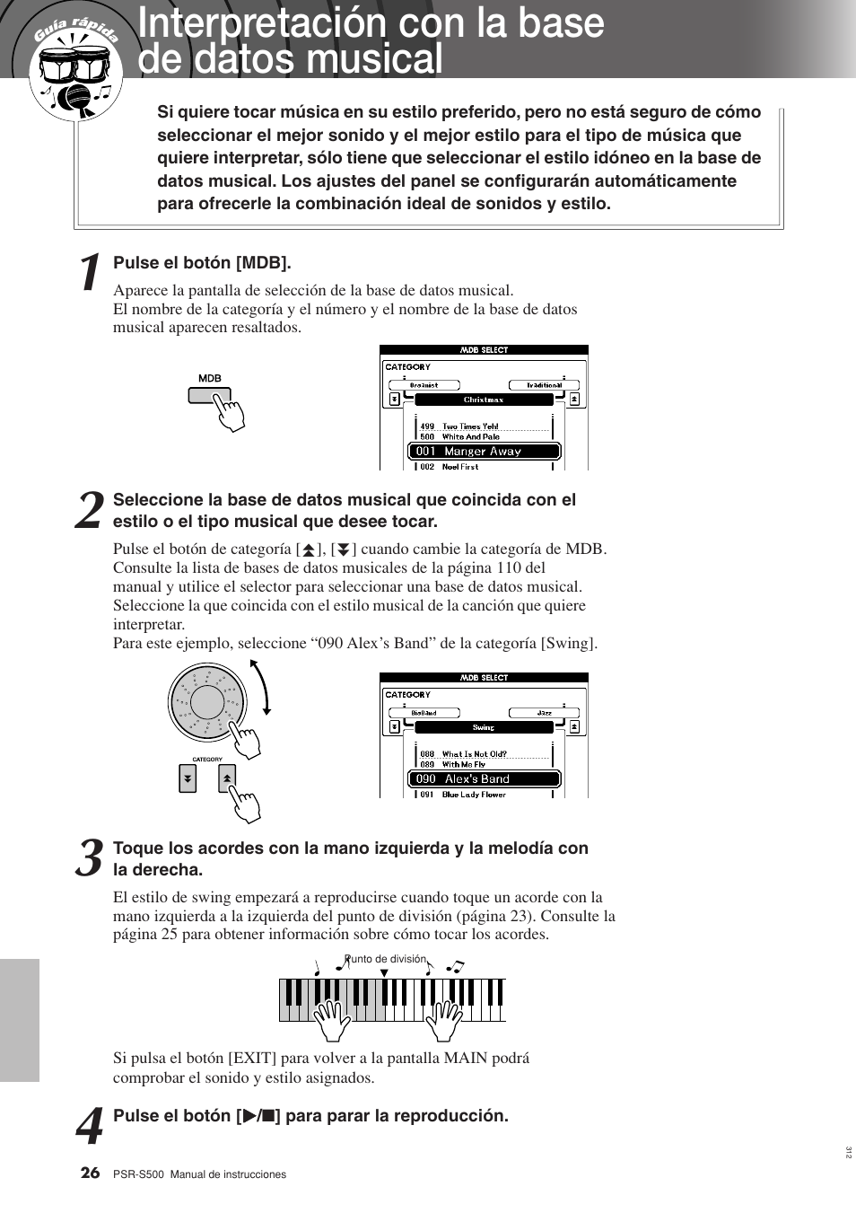 Interpretación con la base de datos musical | Yamaha WH27910 User Manual | Page 26 / 122