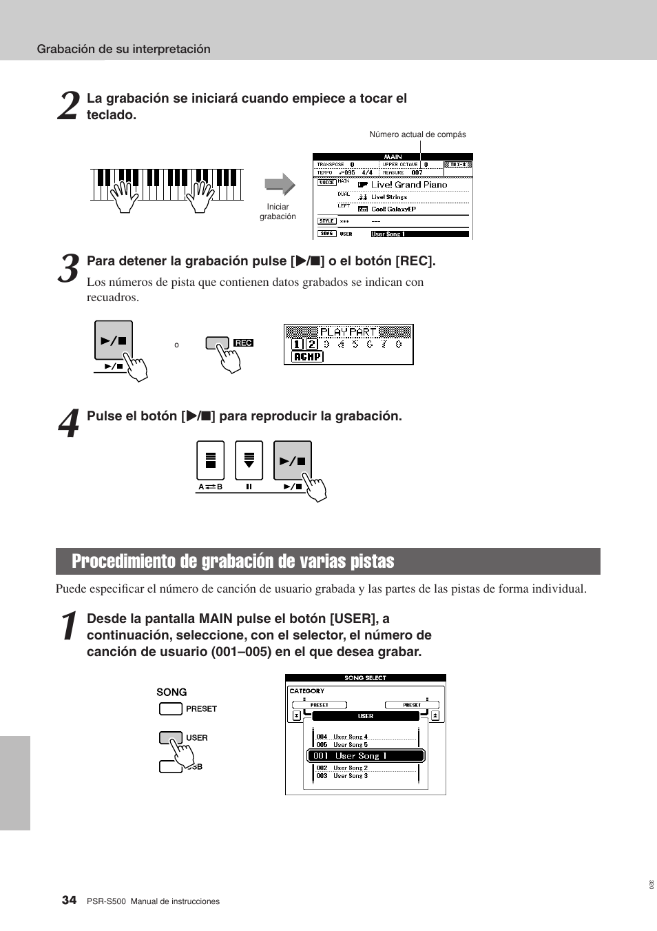 Procedimiento de grabación de varias pistas | Yamaha WH27910 User Manual | Page 34 / 122